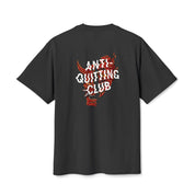Black t-shirt with 'Anti-Quitting Club' graphic on a white background