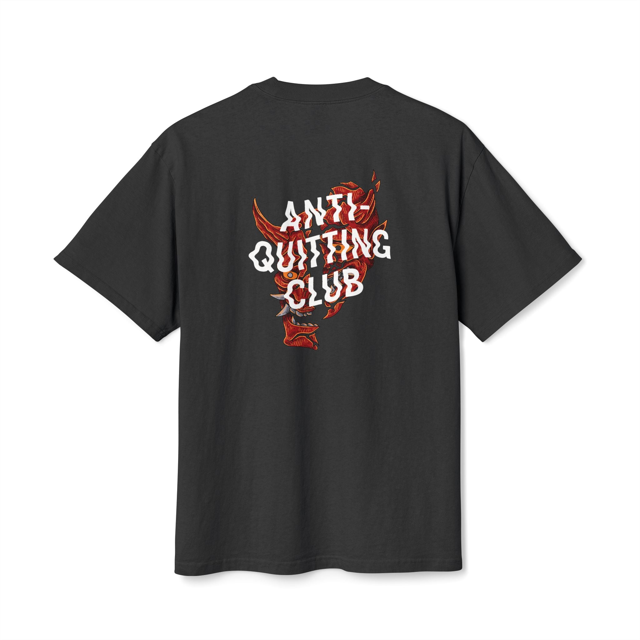 Black t-shirt with 'Anti-Quitting Club' graphic on a white background