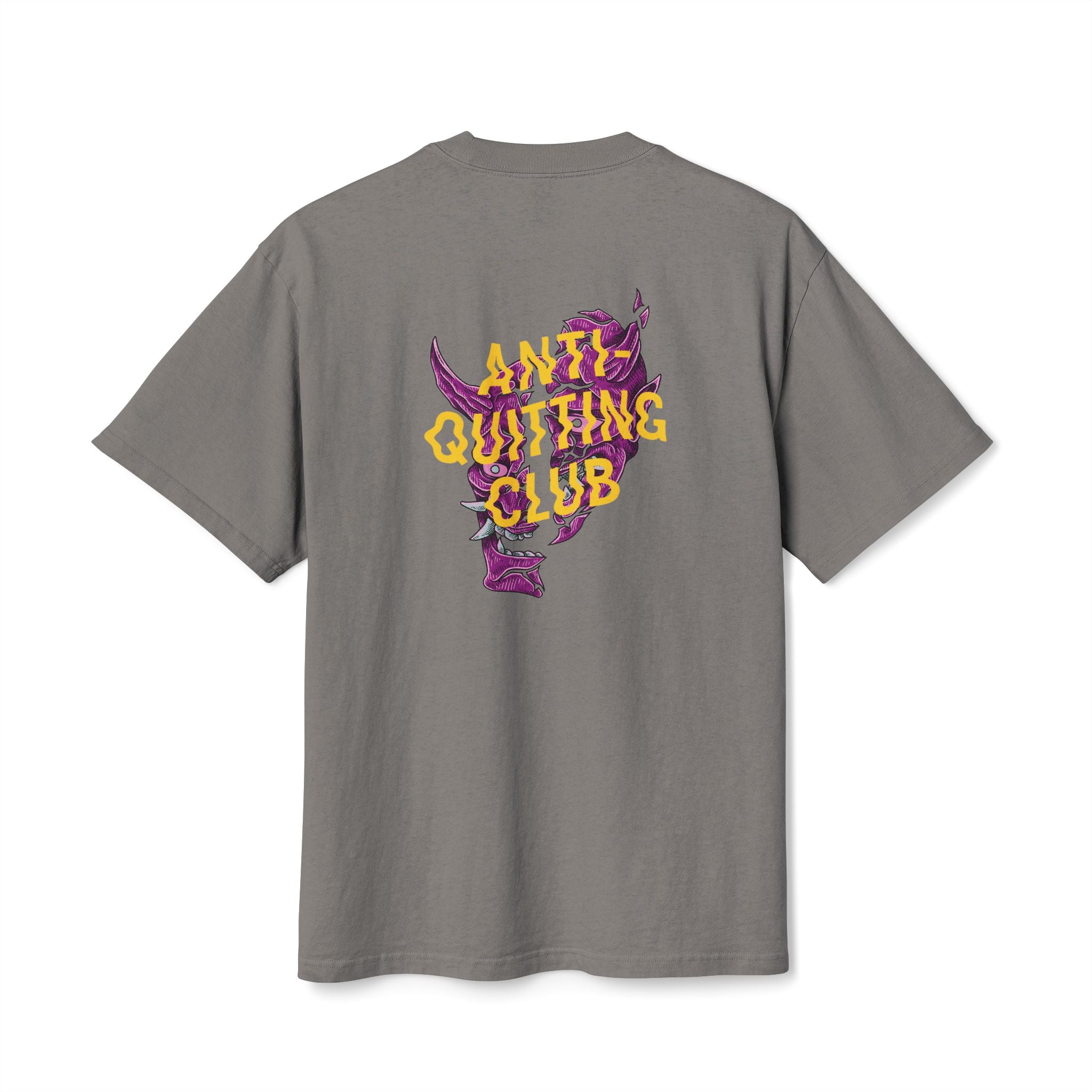 Gray t-shirt with 'Anti-Quitting Club' graphic on the back against a white background