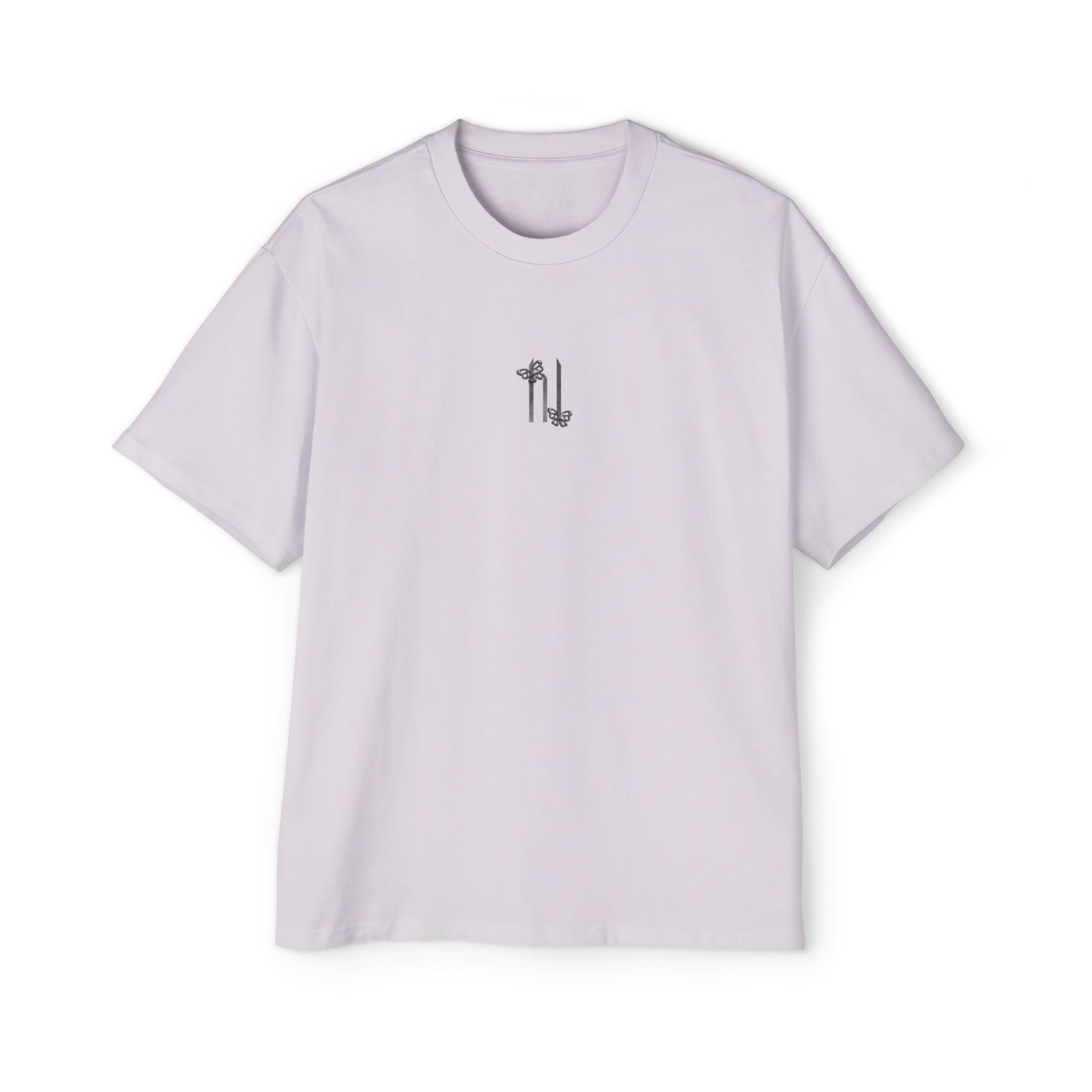 Orchid unisex tee with minimal front emblem.