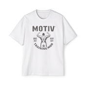 White t-shirt with black graphic and text on a white background