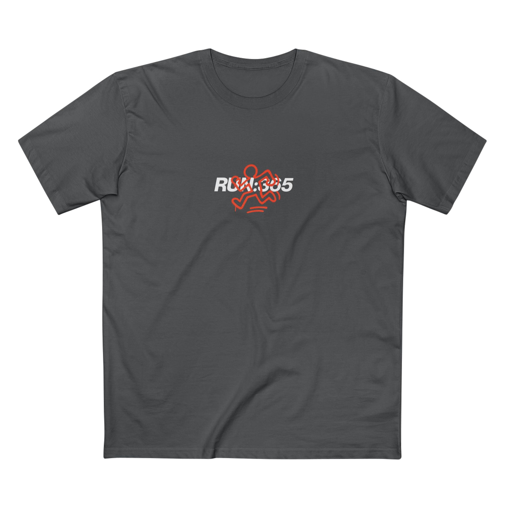 Dark gray running t-shirt with 'RUN 365' logo.