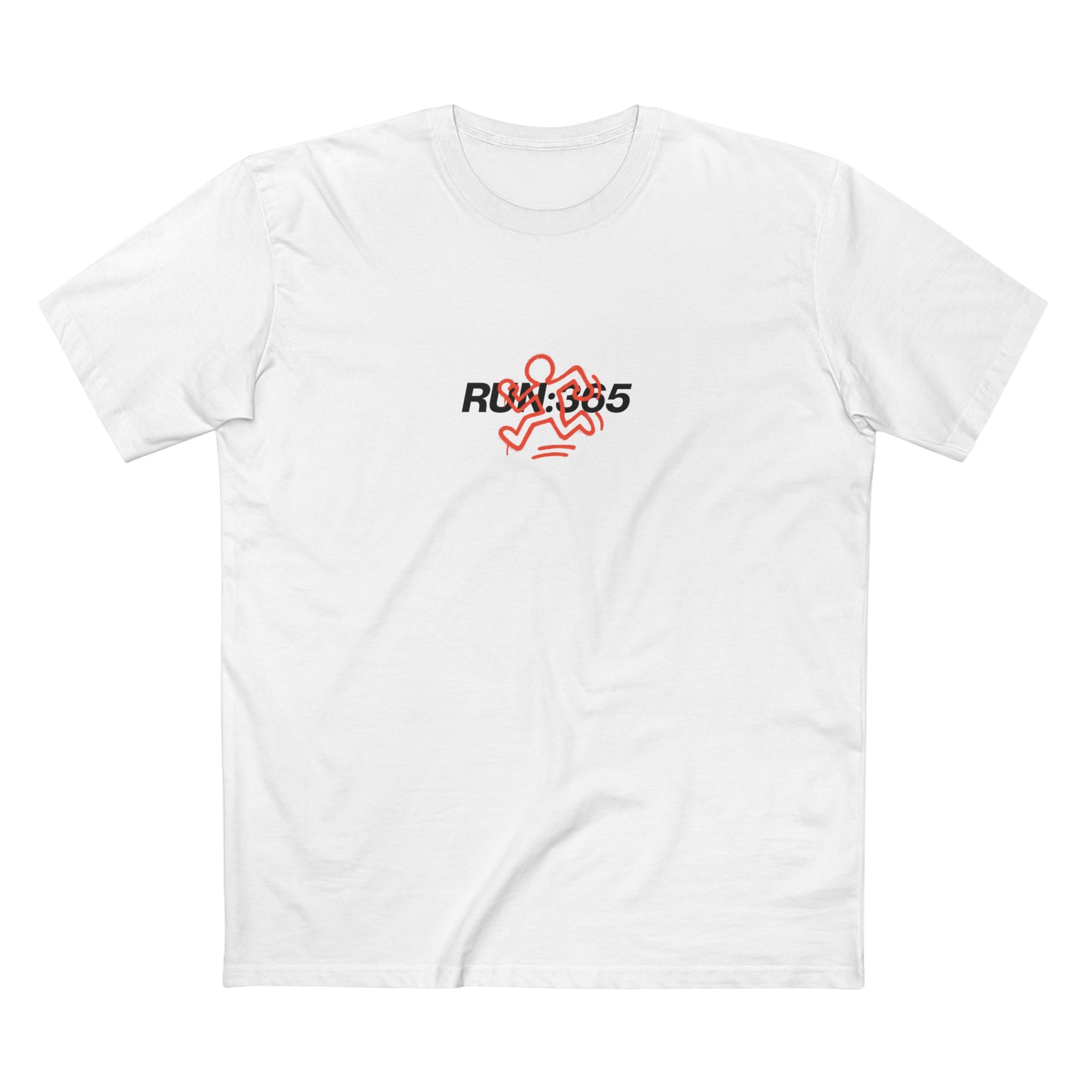 White running t-shirt with 'RUN 365' logo.