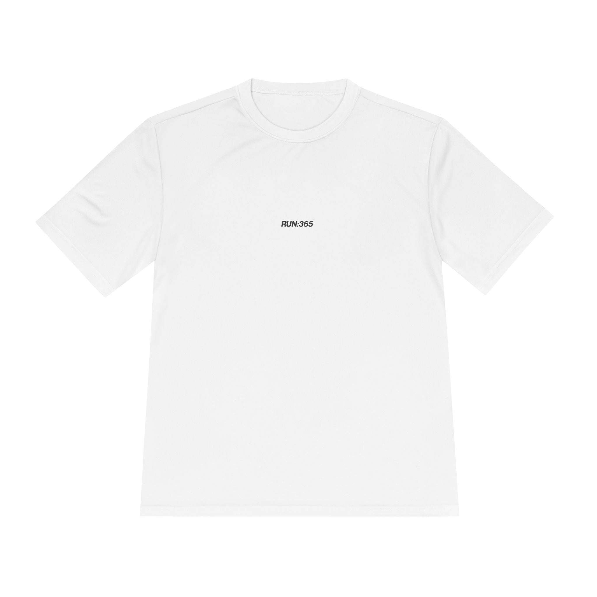 White performance t-shirt from Motiv with 'RUN365' logo on front.