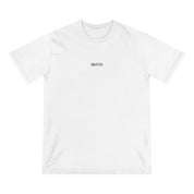 White t-shirt with 'MOTIV' logo on a white background